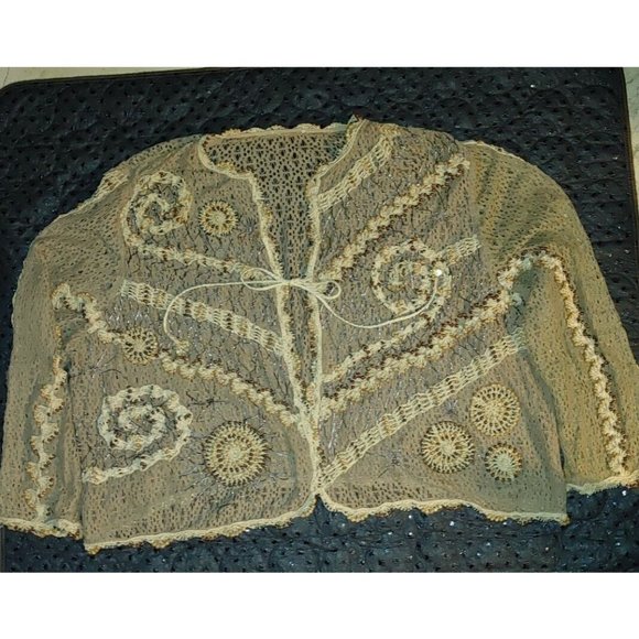 Jessica London Plus Size Boho Hippie Kimono Tassel Brown Cardigan Crochet Beads - Picture 12 of 12